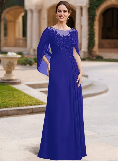 A-Line Illusion Neck Chiffon Mother Of The Bride Dresses With Appliques Lace