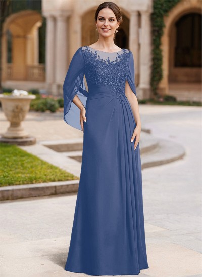 A-Line Illusion Neck Chiffon Mother Of The Bride Dresses With Appliques Lace