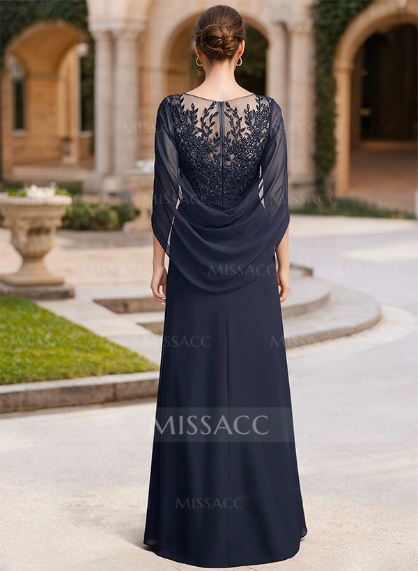 A-Line Illusion Neck Chiffon Mother Of The Bride Dresses With Appliques Lace