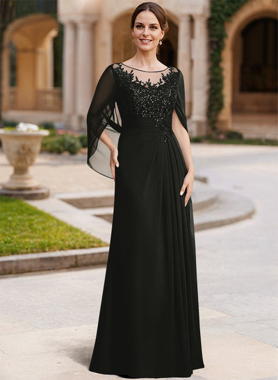 A-Line Illusion Neck Chiffon Mother Of The Bride Dresses With Appliques Lace