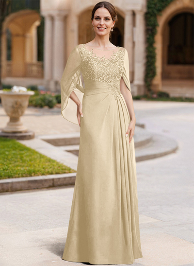 A-Line Illusion Neck Chiffon Mother Of The Bride Dresses With Appliques Lace