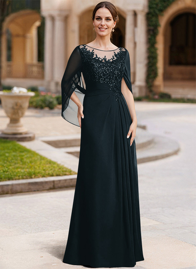 A-Line Illusion Neck Chiffon Mother Of The Bride Dresses With Appliques Lace