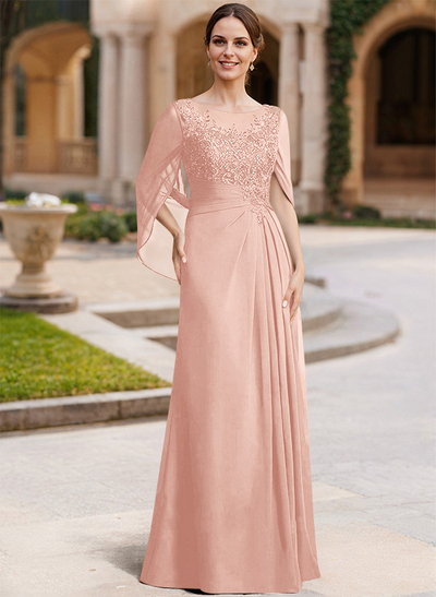 A-Line Illusion Neck Chiffon Mother Of The Bride Dresses With Appliques Lace