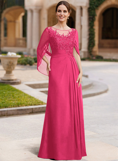 A-Line Illusion Neck Chiffon Mother Of The Bride Dresses With Appliques Lace