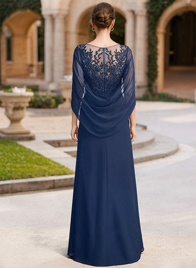 A-Line Illusion Neck Chiffon Mother Of The Bride Dresses With Appliques Lace