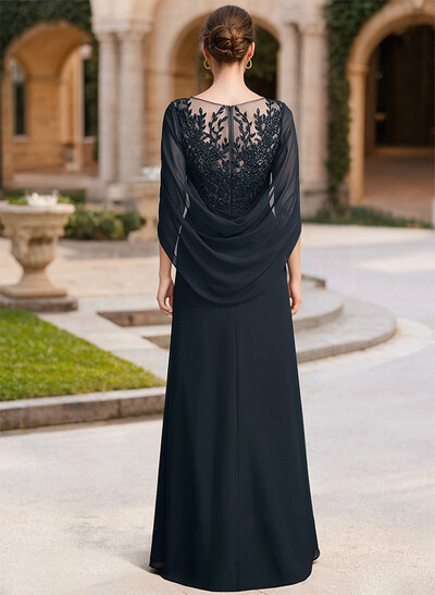 A-Line Illusion Neck Chiffon Mother Of The Bride Dresses With Appliques Lace