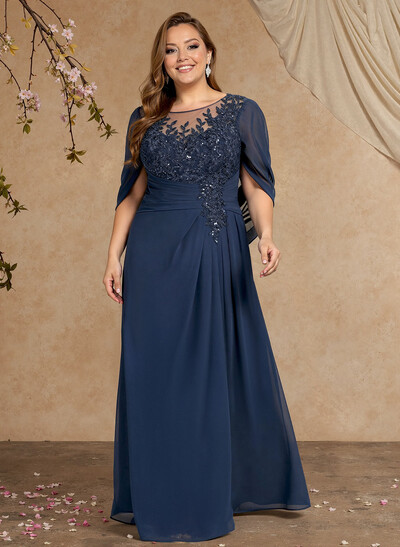 A-Line Illusion Neck Chiffon Mother Of The Bride Dresses With Appliques Lace