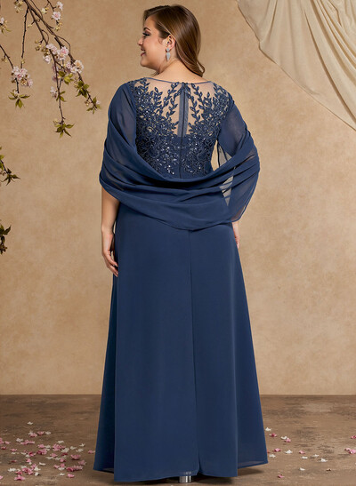 A-Line Illusion Neck Chiffon Mother Of The Bride Dresses With Appliques Lace