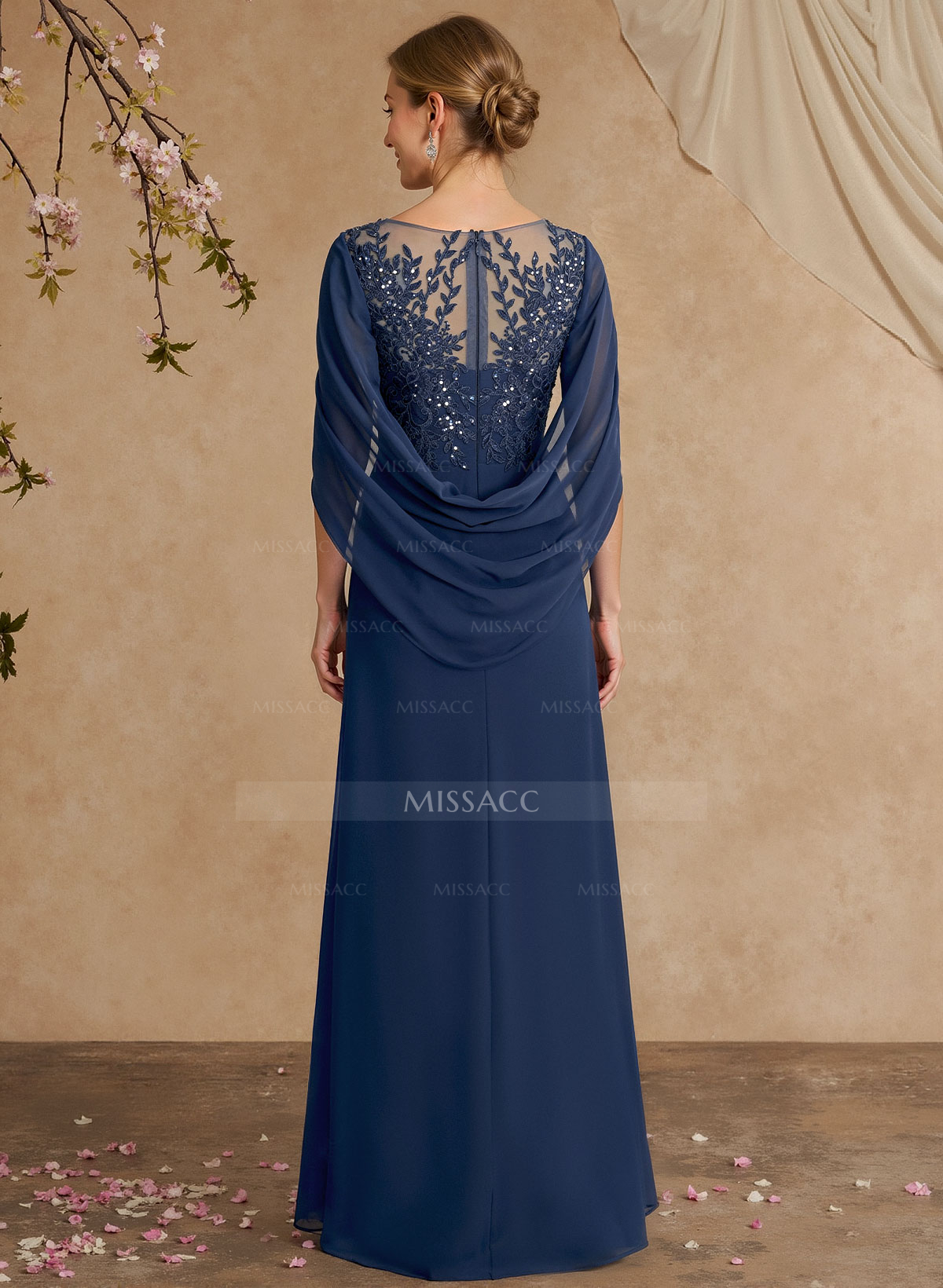 A-Line Illusion Neck Chiffon Mother Of The Bride Dresses With Appliques Lace