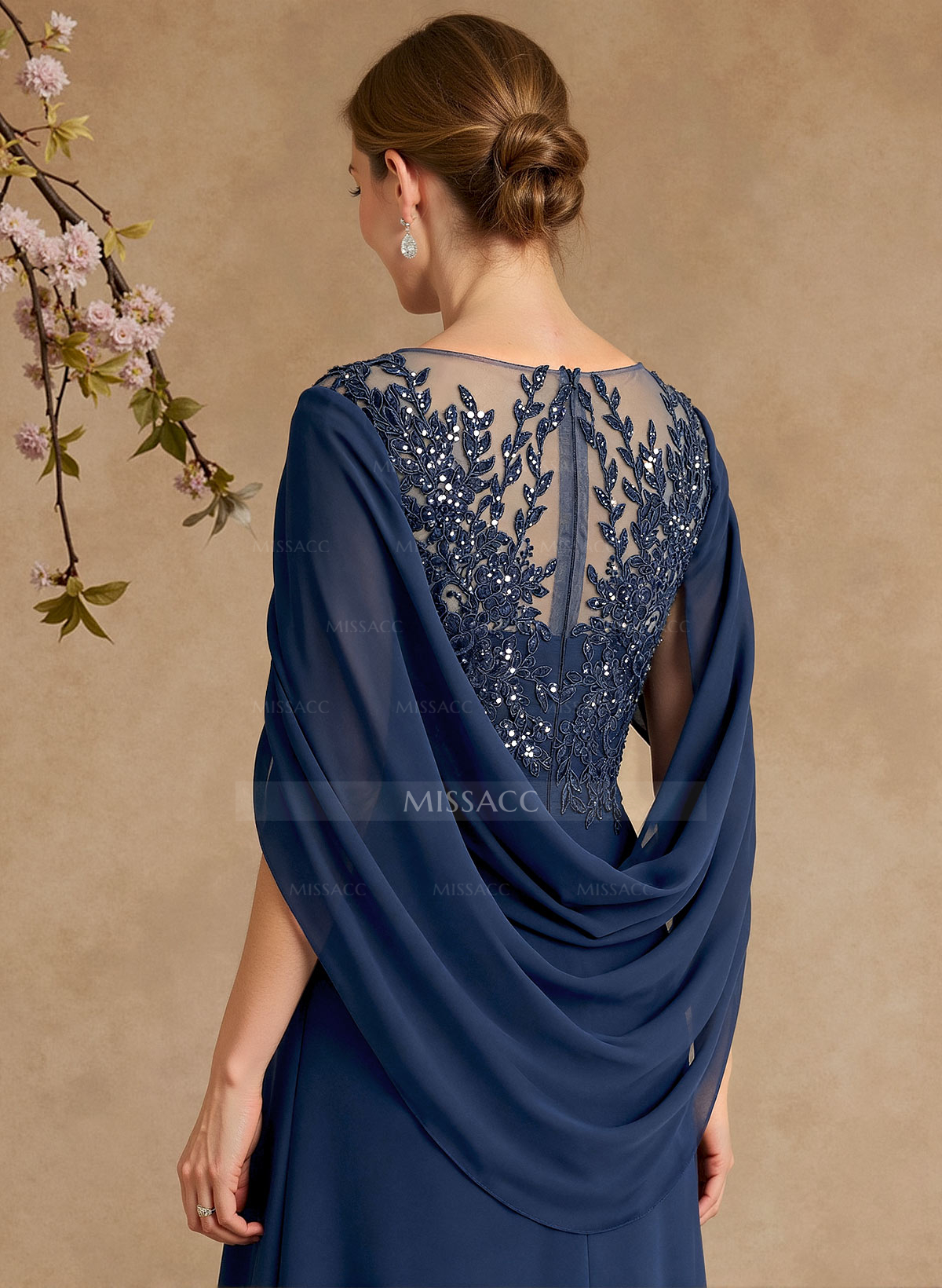 A-Line Illusion Neck Chiffon Mother Of The Bride Dresses With Appliques Lace