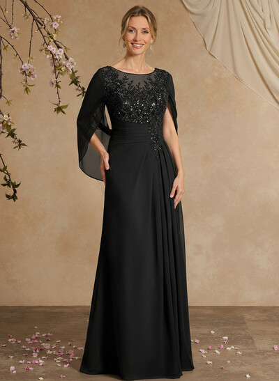 A-Line Illusion Neck Chiffon Mother Of The Bride Dresses With Appliques Lace