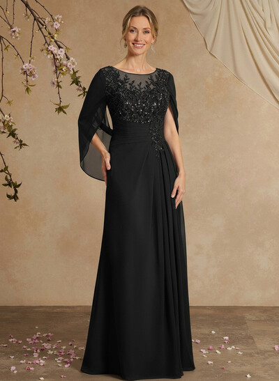 A-Line Illusion Neck Chiffon Mother Of The Bride Dresses With Appliques Lace