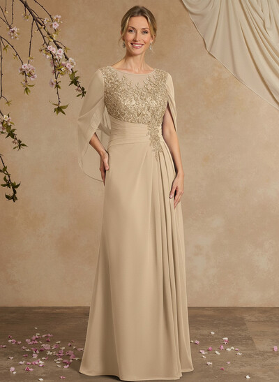 A-Line Illusion Neck Chiffon Mother Of The Bride Dresses With Appliques Lace