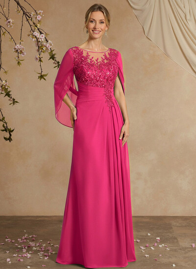A-Line Illusion Neck Chiffon Mother Of The Bride Dresses With Appliques Lace