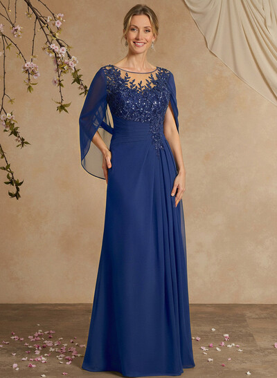 A-Line Illusion Neck Chiffon Mother Of The Bride Dresses With Appliques Lace