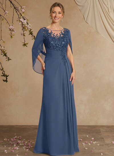A-Line Illusion Neck Chiffon Mother Of The Bride Dresses With Appliques Lace