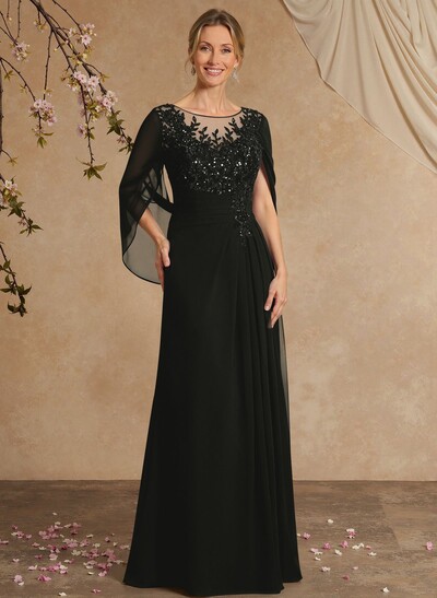 A-Line Illusion Neck Chiffon Mother Of The Bride Dresses With Appliques Lace