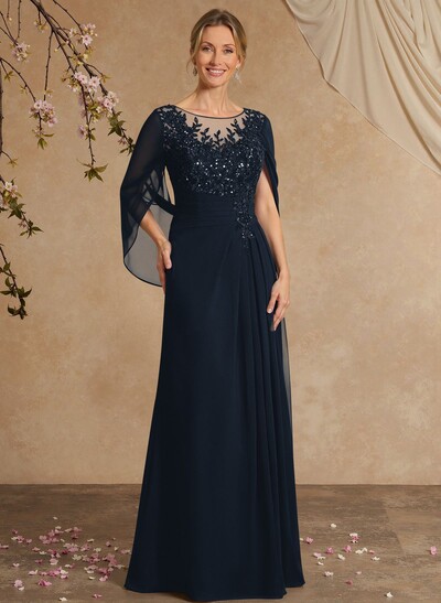 A-Line Illusion Neck Chiffon Mother Of The Bride Dresses With Appliques Lace