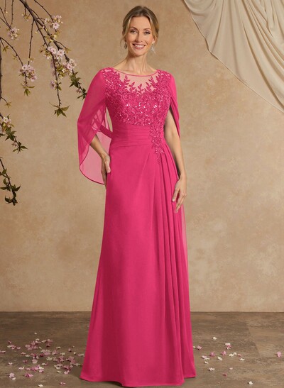 A-Line Illusion Neck Chiffon Mother Of The Bride Dresses With Appliques Lace