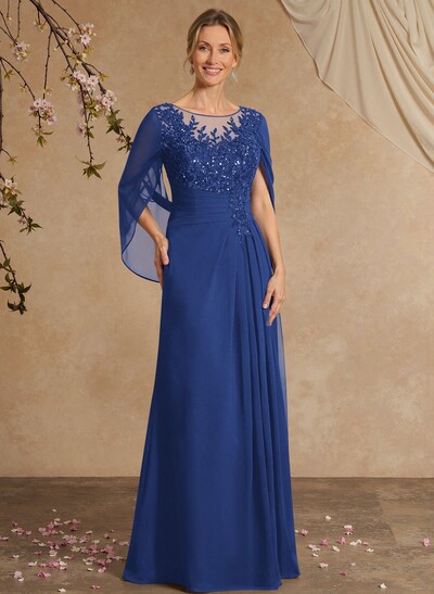 A-Line Illusion Neck Chiffon Mother Of The Bride Dresses With Appliques Lace