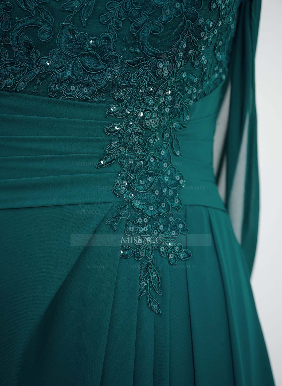 A-Line Illusion Neck Chiffon Mother Of The Bride Dresses With Appliques Lace