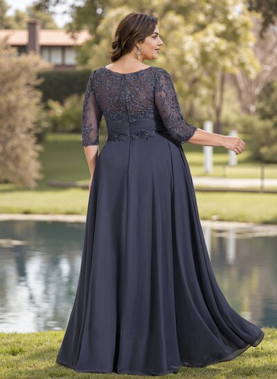 A-Line Illusion Neck Chiffon Mother Of The Bride Dresses With Appliques Lace
