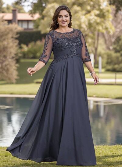 A-Line Illusion Neck Chiffon Mother Of The Bride Dresses With Appliques Lace