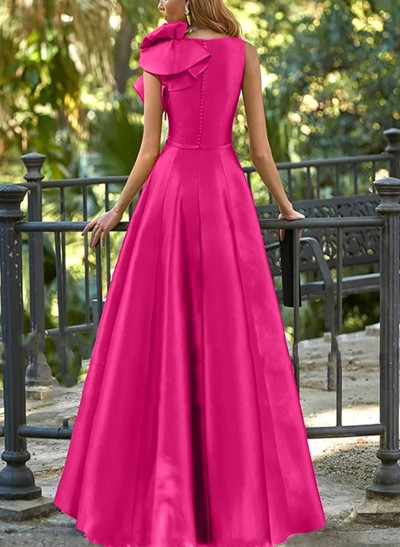 A-Line V-Neck Satin Mother Of The Bride Dresses With Cascading Ruffles
