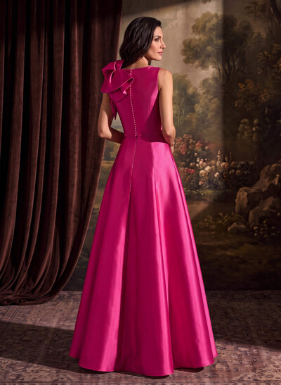 A-Line V-Neck Satin Mother Of The Bride Dresses With Cascading Ruffles