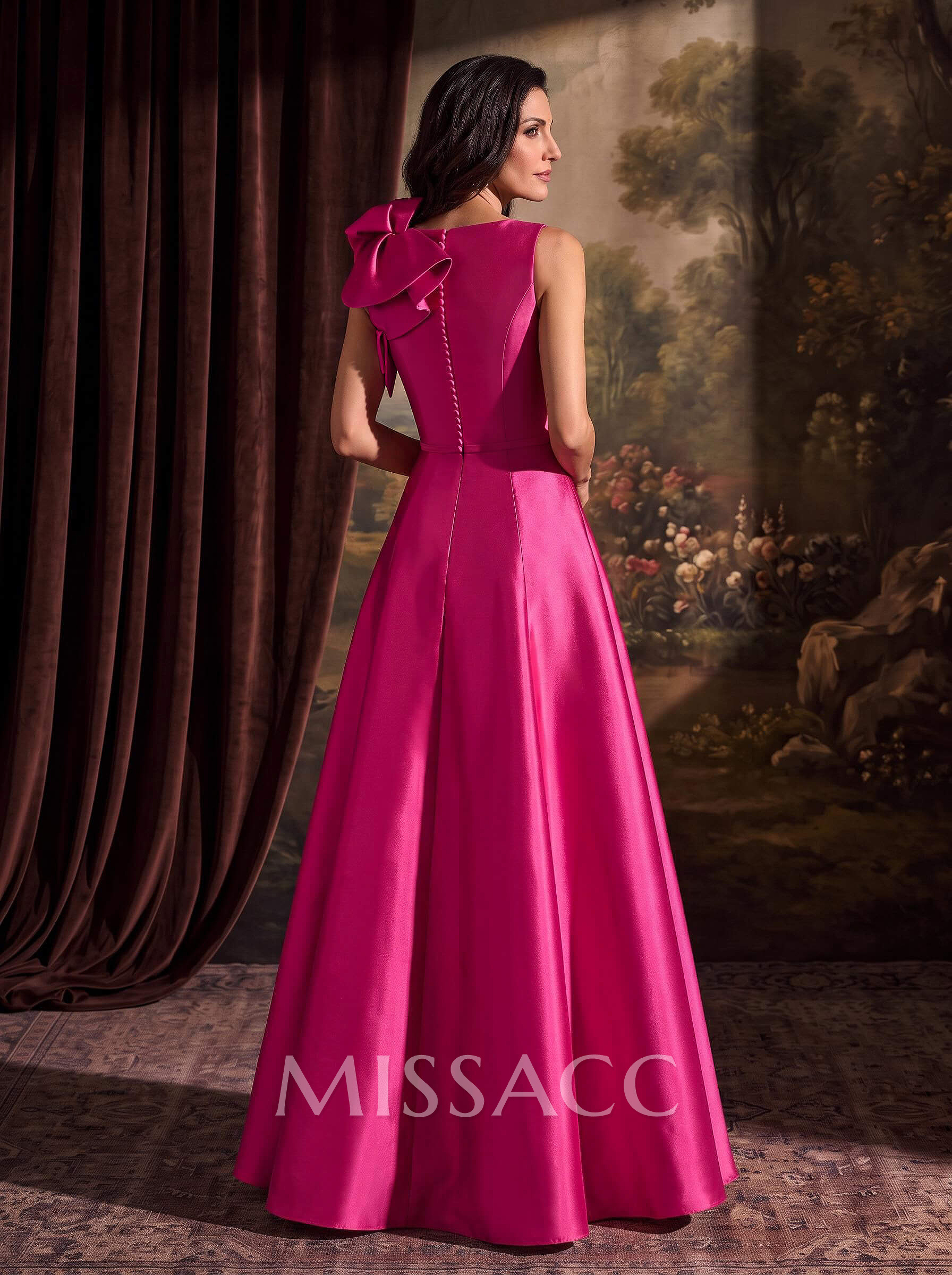 A-Line V-Neck Satin Mother Of The Bride Dresses With Cascading Ruffles A-Line V-Neck Satin Mother Of The Bride Dresses With Cascading Ruffles