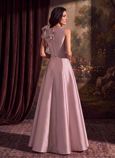 A-Line V-Neck Sleeveless Floor-Length Satin Mother Of The Bride Dresses With Cascading Ruffles