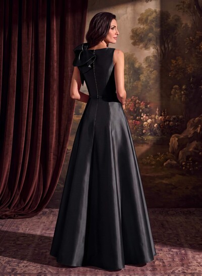 A-Line V-Neck Sleeveless Floor-Length Satin Mother Of The Bride Dresses With Cascading Ruffles