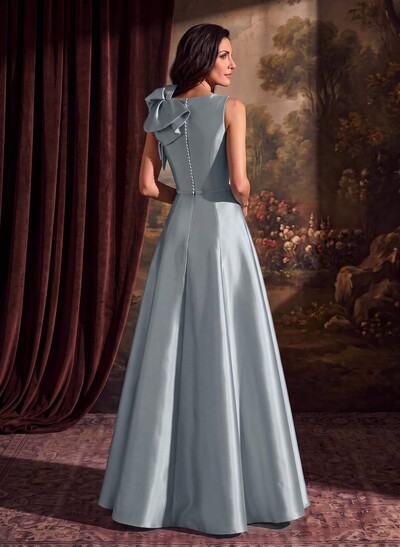 A-Line V-Neck Sleeveless Floor-Length Satin Mother Of The Bride Dresses With Cascading Ruffles