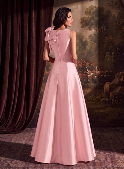 A-Line V-Neck Sleeveless Floor-Length Satin Mother Of The Bride Dresses With Cascading Ruffles