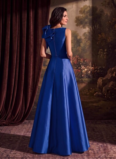 A-Line V-Neck Sleeveless Floor-Length Satin Mother Of The Bride Dresses With Cascading Frills
