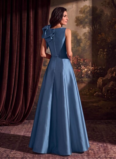 A-Line V-Neck Sleeveless Floor-Length Satin Mother Of The Bride Dresses With Cascading Frills