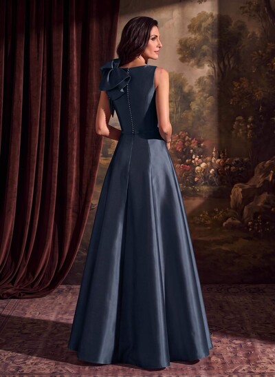 A-Line V-Neck Sleeveless Floor-Length Satin Mother Of The Bride Dresses With Cascading Ruffles