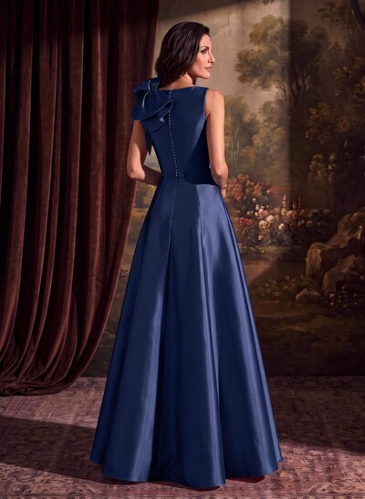 A-Line V-Neck Sleeveless Floor-Length Satin Mother Of The Bride Dresses With Cascading Ruffles