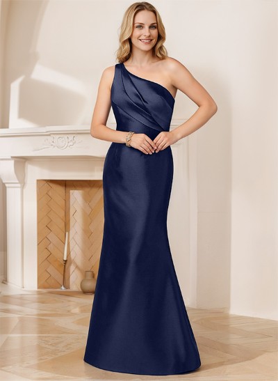 Trumpet/Mermaid One-Shoulder Sleeveless Satin Bridesmaid Dresses With Bow(s)