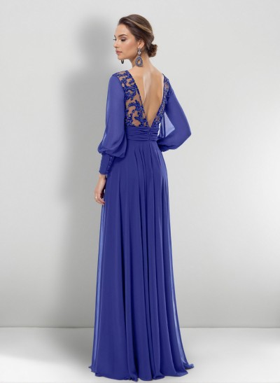 A-Line V-Neck Long Sleeves Chiffon Mother Of The Bride Dresses With High Split