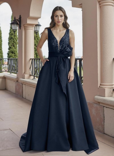 A-Line V-Neck Sleeveless Satin/Sequined Mother Of The Bride Dresses With Sequins