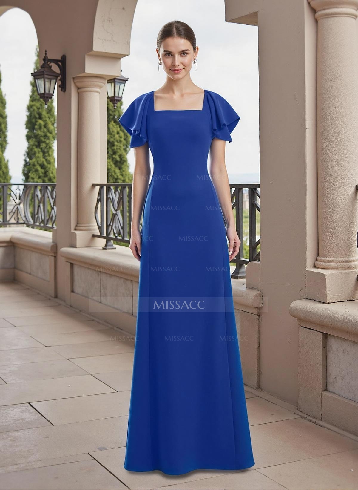 A-Line Square Neckline Elastic Satin Mother Of The Bride Dresses With Ruffle