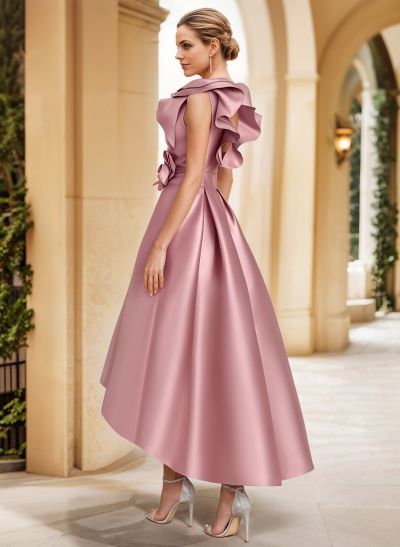 A-Line V-Neck Sleeveless Satin Mother Of The Bride Dresses With Flower(s)
