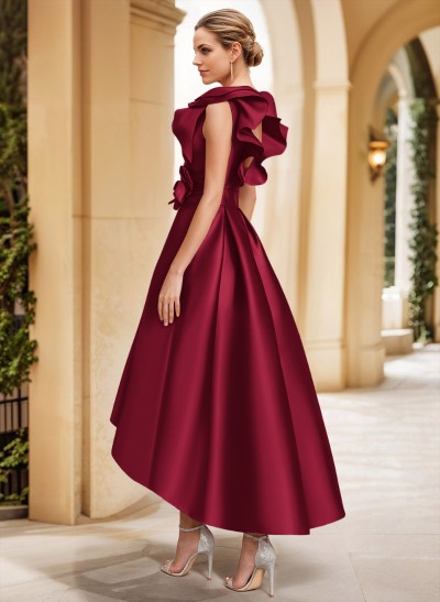 A-Line V-Neck Sleeveless Satin Mother Of The Bride Dresses With Flower(s)