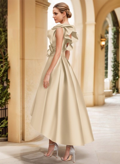 A-Line V-Neck Sleeveless Satin Mother Of The Bride Dresses With Flower(s)