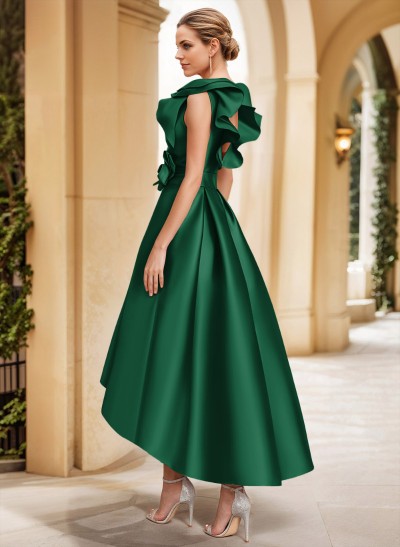 A-Line V-Neck Sleeveless Satin Mother Of The Bride Dresses With Flower(s)