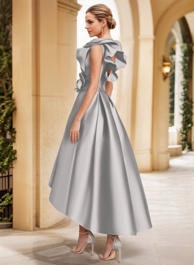 A-Line V-Neck Sleeveless Satin Mother Of The Bride Dresses With Flower(s)