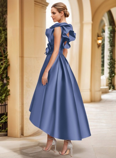 A-Line V-Neck Sleeveless Satin Mother Of The Bride Dresses With Flower(s)