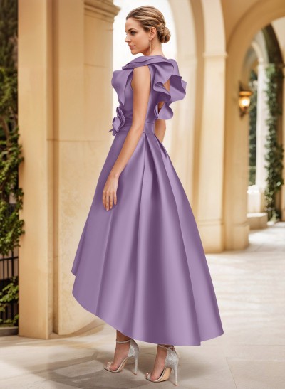 A-Line V-Neck Sleeveless Satin Mother Of The Bride Dresses With Flower(s)