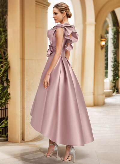 A-Line V-Neck Sleeveless Satin Mother Of The Bride Dresses With Flower(s)